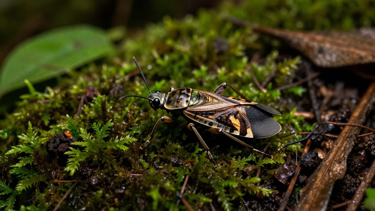 Insecto Platycnemis pennipes sobre musgo y tierra, destacando sus características morfológicas en el bosque.